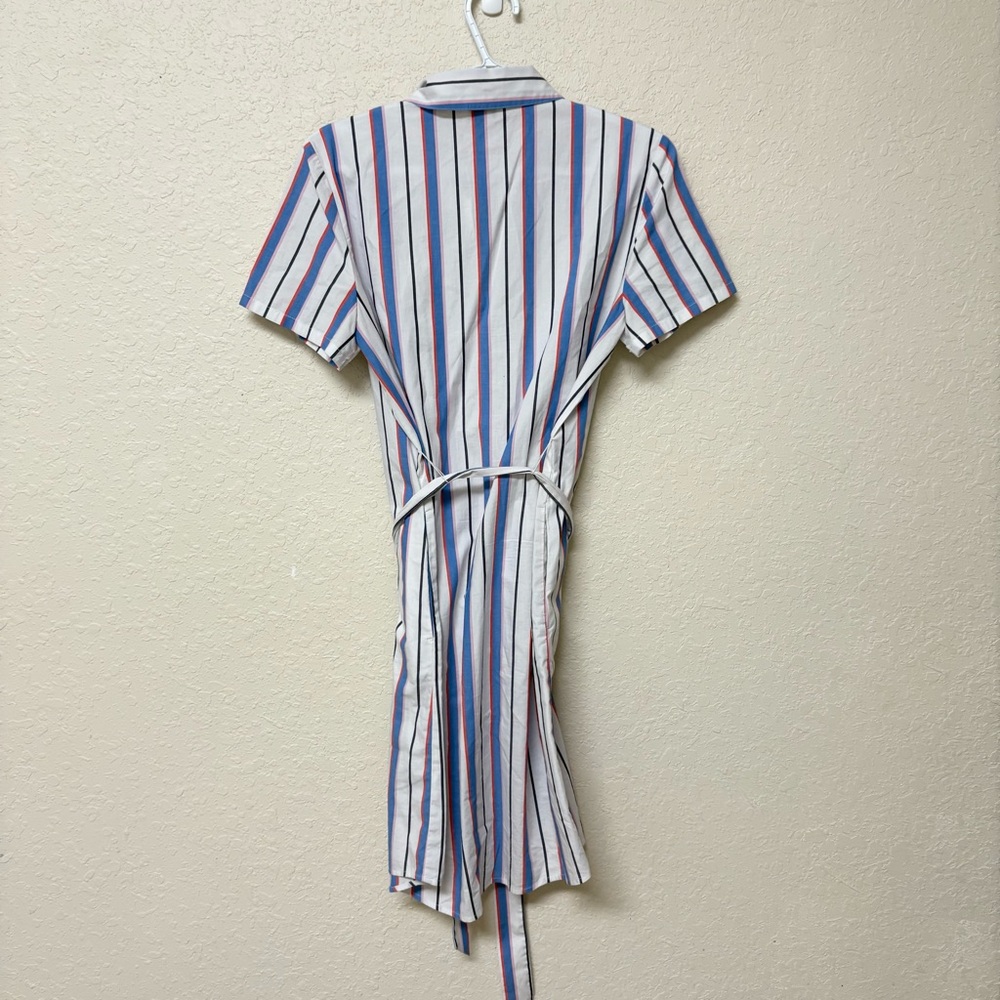 J Crew Belted Shirtdress Striped Button Down Size 4 Cotton Pockets - Picture 5 of 7